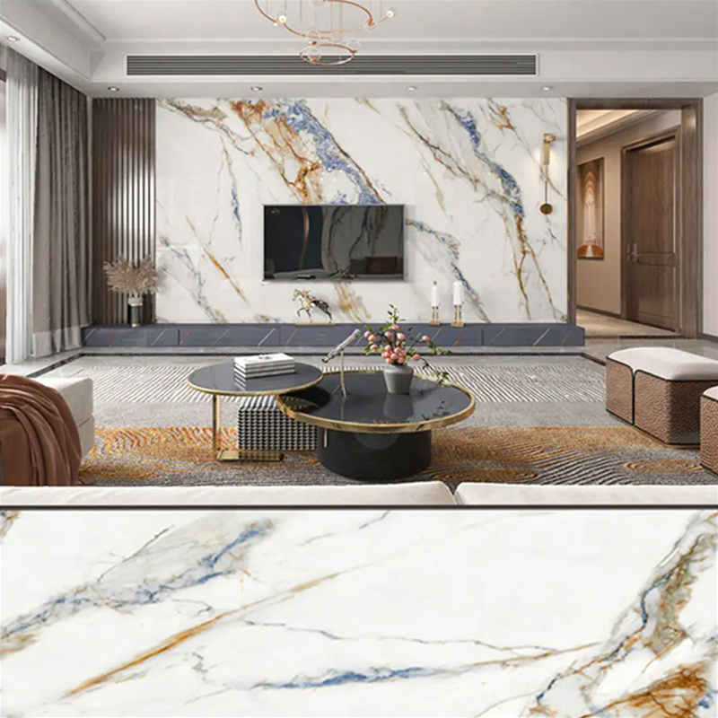 Folha de mármore de PVC revestida com UV de 1220 × 2800 mm para móveis e armários Painel de parede de plástico laminado com decoração leve e durável