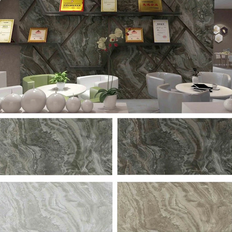 Folha de mármore de PVC revestida com UV de 1220 × 2800 mm para móveis e armários Painel de parede de plástico laminado com decoração leve e durável