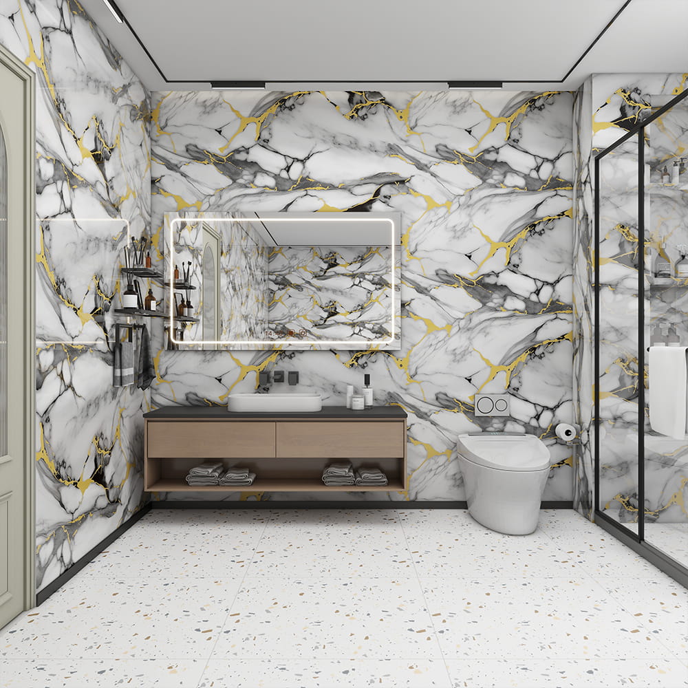 Rolo de papel de parede de mármore moderno, alto brilho, pvc, autoadesivo, à prova d'água, decoração de casa, folha de mármore